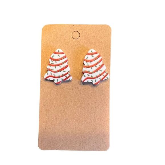 Little Debbie Christmas tree snack stud earrings holidays ￼fun novelty - Picture 1 of 3
